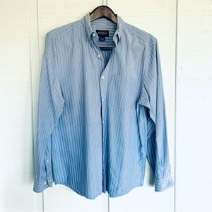 Eddie Bauer Blue White Gray Men's Striped Button-Up Shirt Size M In Cotton